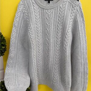 Banana Republic Light Grey Heather Cable Crew Knit Sweater